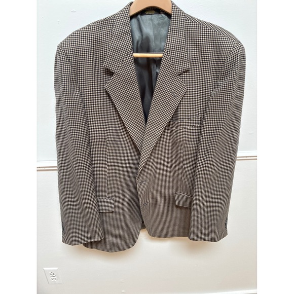 Hardwick Clothes Other - Hardwick Clothes Mens 46R Blazer Sport Coat Tan Navy Houndstooth USA Tailored